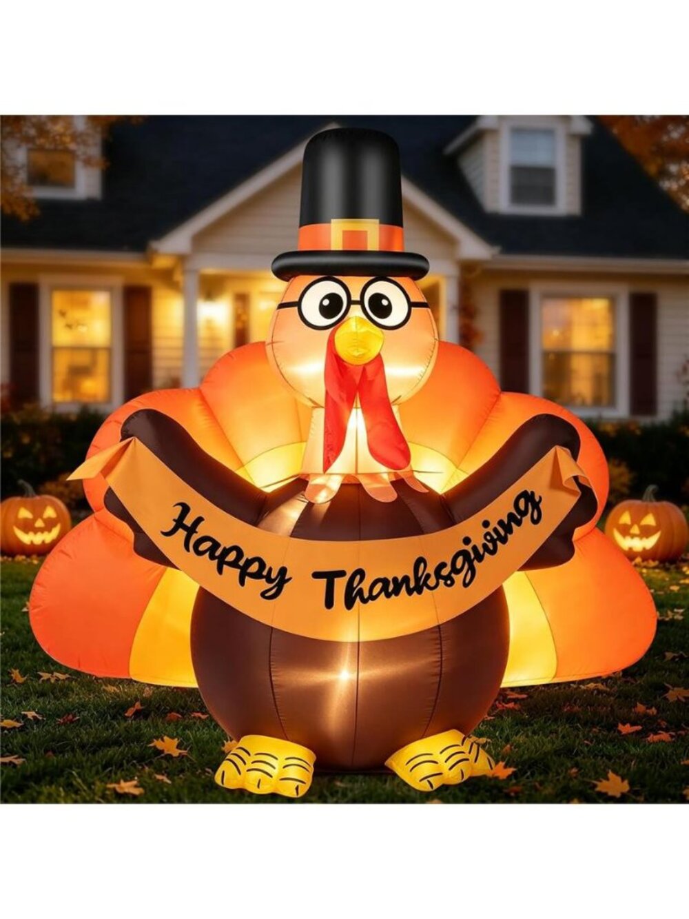 4.5 FT Thanksgiving Inflatables Turkey Outdoor Decor with Colorful Tail
